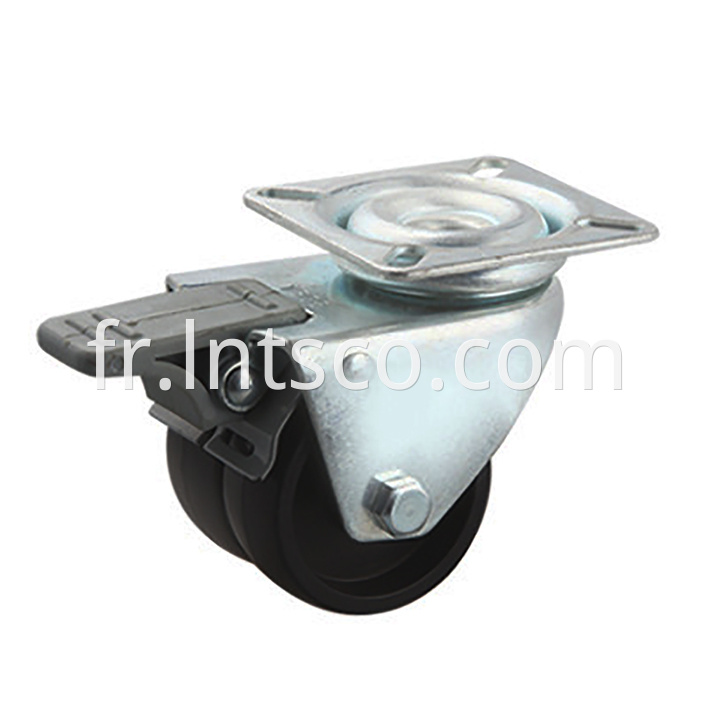 Flat Plate Dual-wheel Brake Casters with PVC Wheels